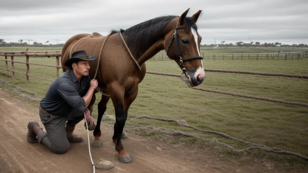Main d'un cavalier qui vérifie la sensibilité du dos, un geste lié au bien-être animal avant l'éducation du poulain