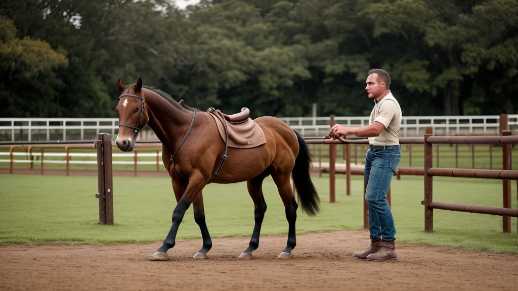 Mors de filet présenté à la main à un jeune cheval pendant le débourrage