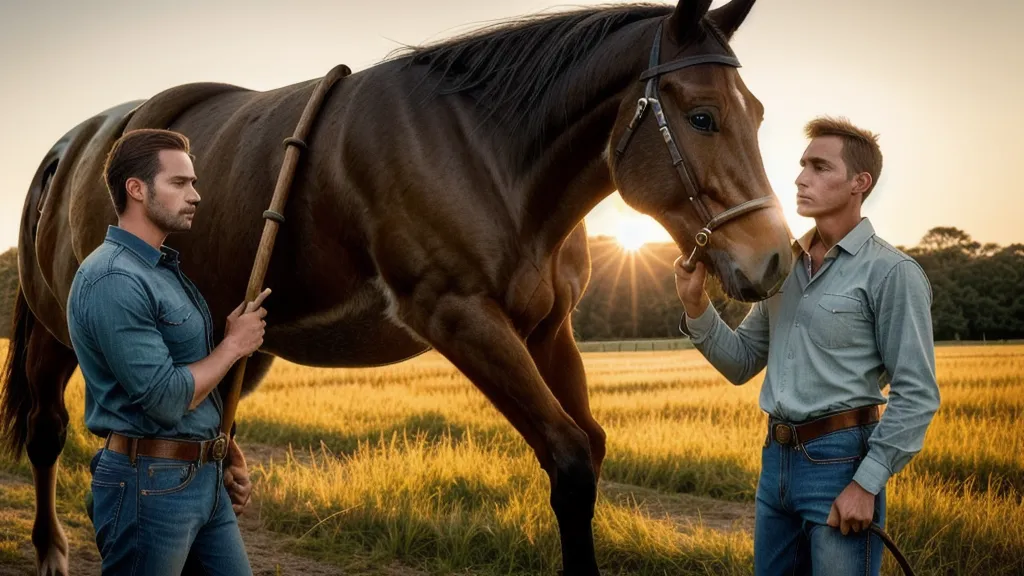 Moment de complicité entre Frédéric et son cheval après une séance d'éducation