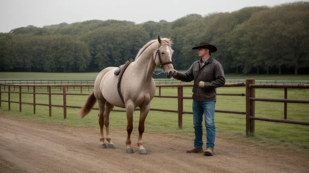 Gros plan sur des guêtres de protection en néoprène pour protéger les tendons d'un jeune cheval