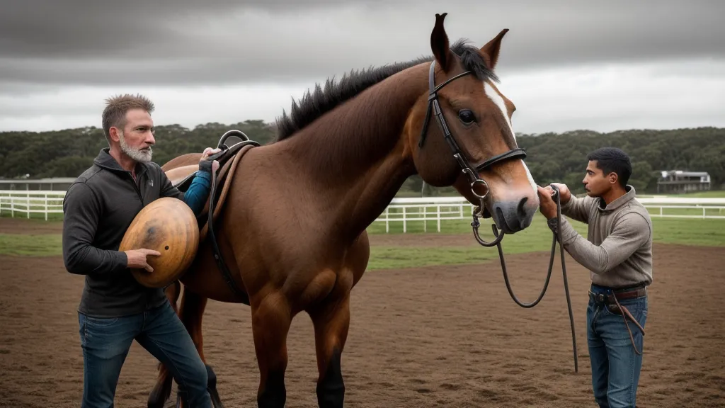 Jeune cheval évoluant librement en rond de longe, sans protection aux membres