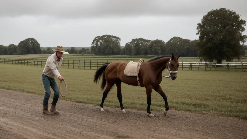Cheval récompensé après une séance de travail à pied près du montoir, étape clé de l'éducation du poulain