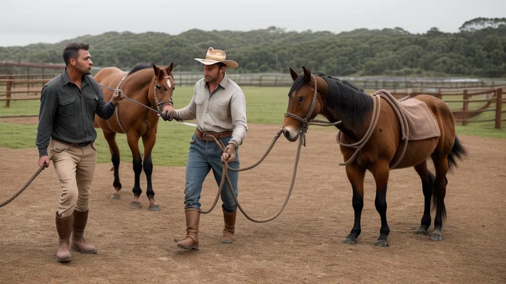 Jeune cheval en dressage amateur pendant un exercice d'appuyer, travail latéral au trot dans une carrière normande