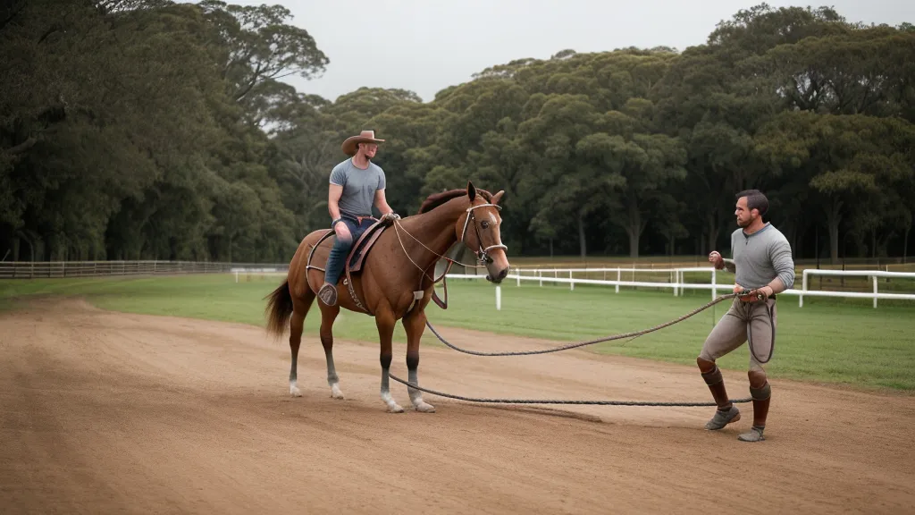 Œil d'un jeune cheval reflétant la carrière, avant une séance de travail en extérieur
