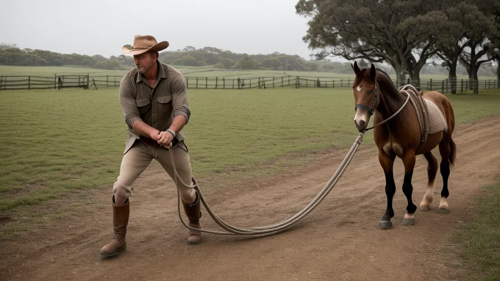 Travail à pied et préparation de l'appuyer au sol chez un jeune cheval avant la première selle