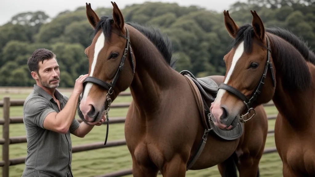 Travail à pied pour apprendre à un jeune cheval à garder son équilibre en donnant le postérieur