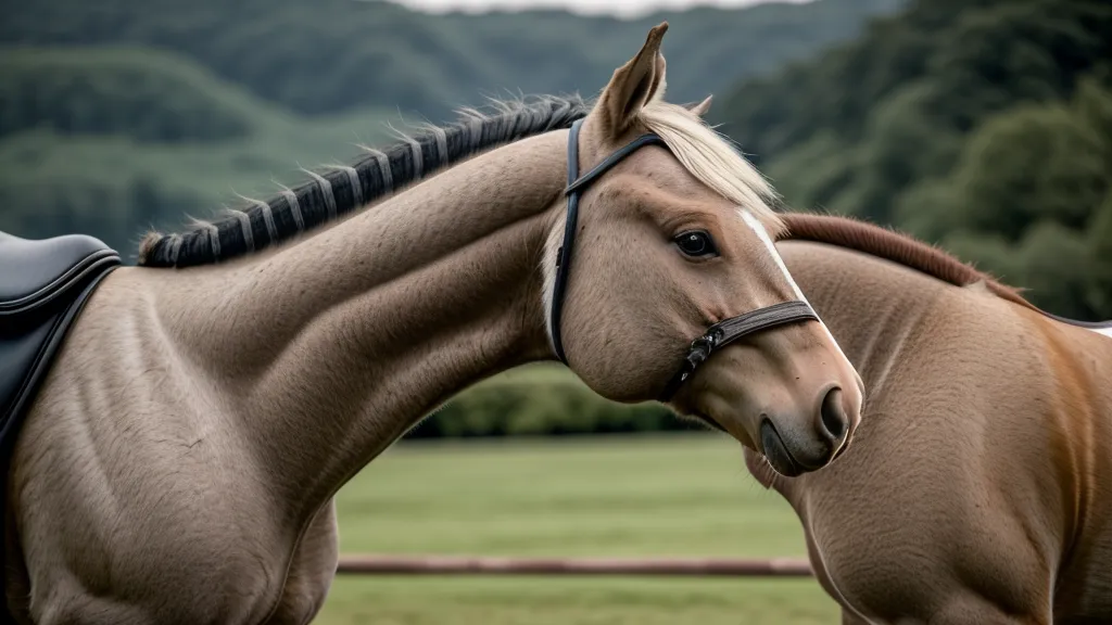 Gros plan sur la peau sensible d'un cheval et quelques insectes en été