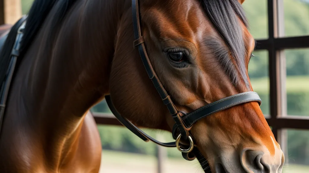 Gros plan d'un caveçon en cuir utilisé pour le travail à pied d'un jeune cheval