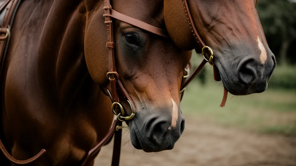 Détail d'un bridon en cuir à tannage végétal pour jeune cheval