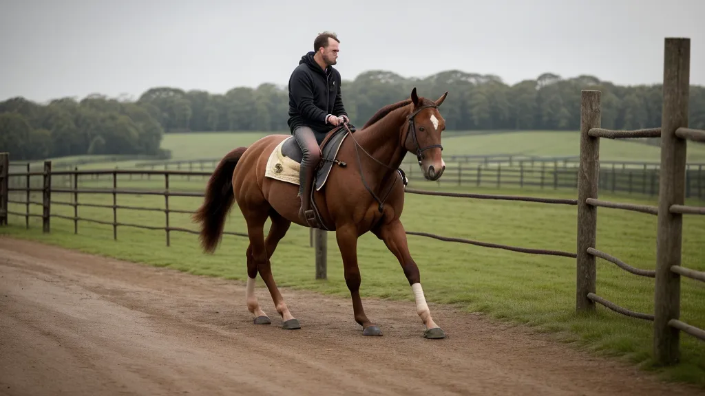 Frédéric récompensant son cheval après une séance de travail réussie